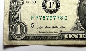 $1 Dollar Bill 2013 Circulated Sevens Repeat Fancy Serial Number F 778 79 778 C - Picture 1 of 3