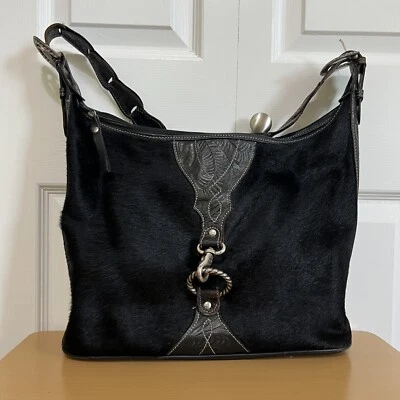 American West 黑色手工工具皮革小牛毛单肩包西方灵感 — 第 1/4 张图片