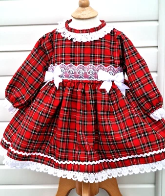 DREAM 0-8 years BABY GIRLS Red white tartan xmas traditional  lined  dress - Image 1 of 4