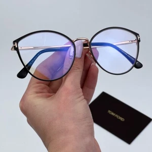 Tom Ford Women Eyeglasses Black Rose Gold Blue Light Cat Eye FT5573 005 NEW - Picture 1 of 12