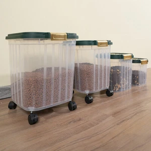 Pet Food Storage Container Dog Cat Food Animal Bin Dry Feed Busket with Wheels - Picture 1 of 19