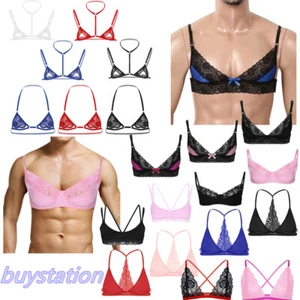 UK Men Crossdress Lingerie Sissy Sheer Lace Training Bra Bralette Tank Vest Tops - Picture 1 of 126