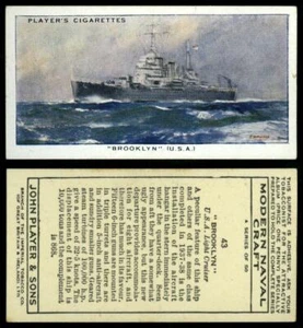 Brooklyn #43 Modern Naval Craft 1939 John Player & Sons Card - Picture 1 of 1