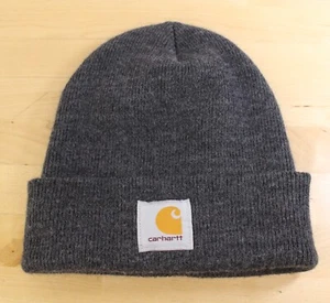 Carhartt Beanie Hat Cap Mens One Size Grey Knit Cuffed Logo Skater Punk Canada - Picture 1 of 4