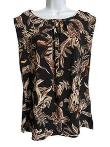 Tahari Womens Floral Print Sleeveless Blouse Size M Black Brown - Picture 1 of 6