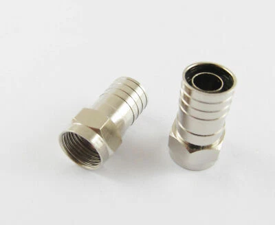 100x F Type Male Plug Straight Connector Crimp-On RG6 Coax Cable Video TV Cable - Image 1 of 3