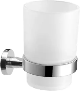 Wall-Mounted Toothbrush Holder with Frosted Glass Cup Chrome-Plated Holder, Stai - Picture 1 of 12