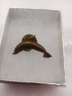 Pin Hat Golden Tone Dolphin With Silver Gift Box And Bag Vintage