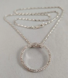 SU Sterling Floating Circle Pendant with CZ's & Sterling 18" Twisted Box Chain - Picture 1 of 7
