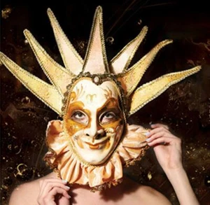 Smiling Jester Joker Full Face Venetian Masquerade Decorativ e Wall Mask Bell - Picture 1 of 1