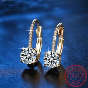 Trendy 2023 14k Gold Plated 925 Silver Dangle Hoop Earrings for Women - Picture 1 of 11