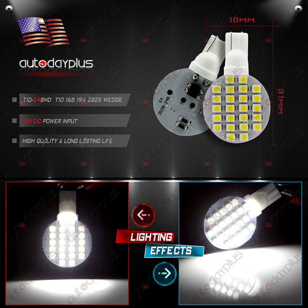 2x Cold White T10 194 168 24 Smd 3528 Led License Plate Interior Light Bulbs Ebay