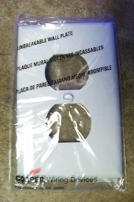 NOS Cooper PJ8W Mid-Size Wallplate Unbreakable, White 1-Gang, Duplex Receptacle - Image 1 of 2