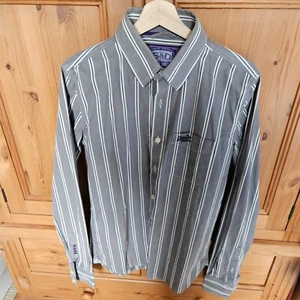 Superdry Stripe Shirt THICK MEDIUM Slim Fit grey/white Men's Long Sleeve Striped - Picture 1 of 10