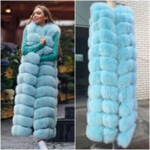 2025 Women Real Fox Fur 120cm Vest Trendy Thick Gilet Natural Fur Waistcoat Coat - Picture 1 of 14
