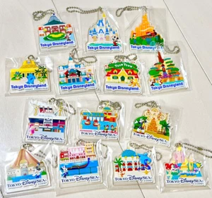 Disneyland & Disney Meer Acryl Schlüsselanhänger Set 14 Komplettset Tokyo Japan Parks - Bild 1 von 3