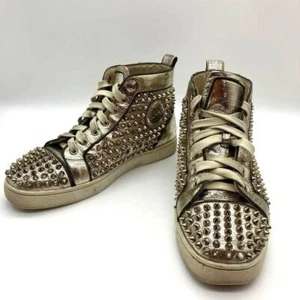 Christian Louboutin High Cut Sneakers Studded Gold Size 39.5 US About6.5 For Men - Picture 1 of 24