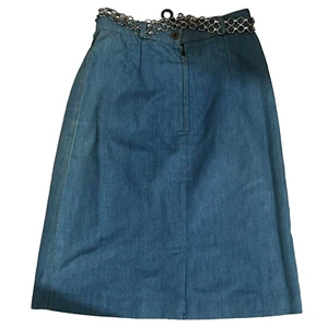 Ecco Bay Women Classic Blue Mid Rise Jean Skirt with Belt sz 9/10 - Picture 1 of 6