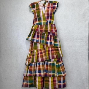 Marie Oliver Dress Womens 12 Madras Shawna Maxi Ruffle Tiered Tie Back - Picture 1 of 11