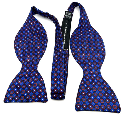 Vintage J. Pajarita Press para hombre azul marino/azul real roja 100 % seda hecha en Reino Unido Foto 1 de 3