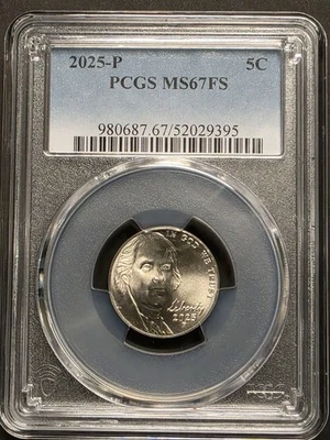 2025 P Jefferson Nickel PCGS MS 67 FS Full Steps TOP POP NONE HIGHER - Image 1 of 4