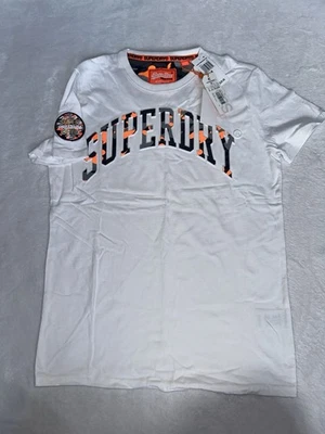 Superdry 男式 T 恤复古图形标志 T 恤休闲橙色🧡Camo 中号全新带标签 — 第 1/3 张图片