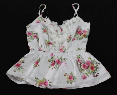 Camiseta sin mangas Hollister para mujer con correa ajustable cuello en V floral AC2 blanca mediana  Foto 1 de 3