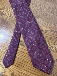 Vintage Liebert Tie Works Burgunderrot Polyester Krawatte Paisley Geometrisches Muster - Bild 1 von 7