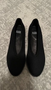 EILEEN FISHER black Heaven knit wedge slip on shoes sz 7 nwob - Picture 1 of 11
