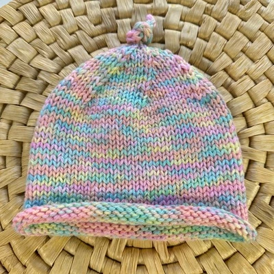 Gorro de punto para bebé arco iris colores pastel recién nacido bebé gorra gorro nudo superior Foto 1 de 4