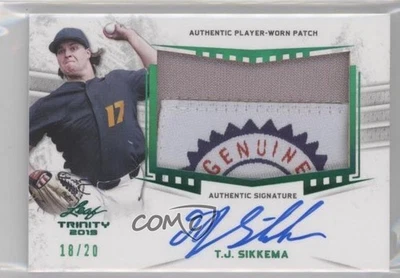 2019 Leaf Trinity Patch Auto Green /20 TJ Sikkema #PA-TJS Patch Auto - Image 1 of 2