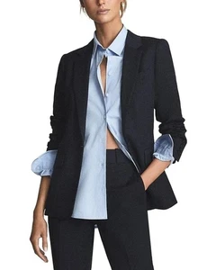 Chaqueta Blazer Reiss UK 6 8 Hayes Lana Rica Un Pecho Inteligente Azul Marino PVP £230 - Imagen 1 de 11
