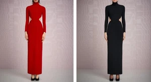 Women Solace London High Collar Waistless Slim Fit Maxi Dress Gown - Picture 1 of 5