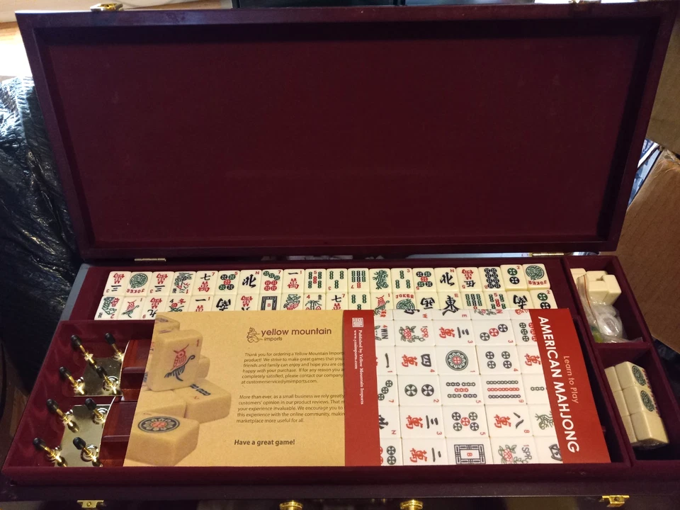 Yellow Mountain Imports Mahogany American Mah Jong Set 166 Tiles With Extras - Image 1 of 4