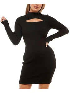 PLANET GOLD Womens Long Sleeve Mock Neck Above The Knee Party Sweater Dress - Picture 1 of 3