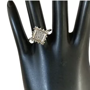 14K SOLID WHITE GOLD GENUINE DIAMOND INVISIBLE SET PRINCESS CUT RING SZ 7 - Picture 1 of 13