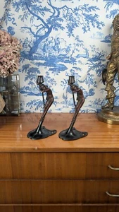Pair Of Candelabra From Moma Bronze Nymphs Art Nouveau Style Vintage 1988 - Picture 1 of 16
