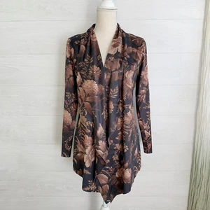 Soft Surroundings - Black tan floral open drape front faux suede jacket, S - Picture 1 of 7
