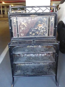 RARE 19TH C JAPANNED BAMBOO FALLFRONT DESK SOLD "AS IS" UNRESTORED - Picture 1 of 14