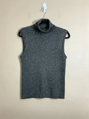 VTG Womens Shimmery Sleeveless Turtleneck Shirt L Gray Disco Party Glam 80s Foto 1 de 4