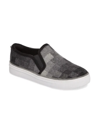 botkier Womens Harper Slip On Fashion Sneakers Grey Graphic Checked Sz 7 - Image 1 of 4