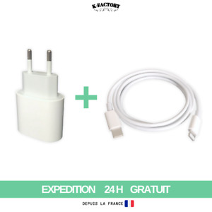 CHARGEUR IPHONE RAPIDE 20W + CABLE USB-C POUR IPHONE 8-X-XS-XR-11-12-13-14 IPAD