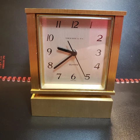 Tiffany & Co. 1992 Swiss Brass Table Weather Station Rotating Clock Cover