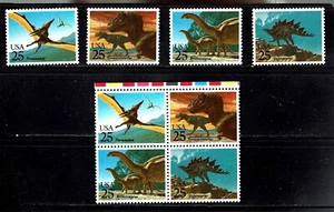 1989 U.S. DINOSAURS Se-Tenant Singles and Blk of 4 Sc#2422-5 M/NH/OG WOW! - Picture 1 of 1