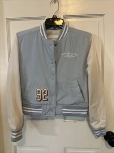 Abercrombie Kids Varsity Bomber Jacket Youth Sz 11/12 Snap Button New York Blue - Picture 1 of 11