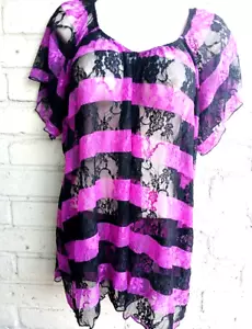 DYNAMITE einfarbig schwarz Blumenmuster Spitze kurz Dolman Ärmel halbtranspare Bluse Top 2X - Bild 1 von 8