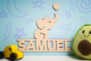 Baby Elephant Nursery Room Sign - Cute Personalised Elephant Sign Boho Nursery D - Picture 1 of 7