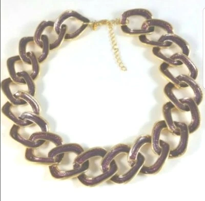Collar de eslabones de cadena de metal dorado púrpura firmado KJL Kenneth Jay Lane de colección Foto 1 de 4