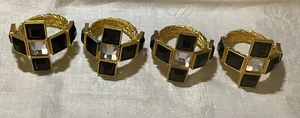 4 Serviettenringe Strass Gold Metall, Schwarz, "Table D' ART" Neu + Box + Etikett - Bild 1 von 7