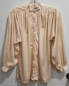 Camicetta drappeggiata vintage anni 70/80 ultra donna manica lunga con bottoni rosa raso taglia S - Foto 1 di 9